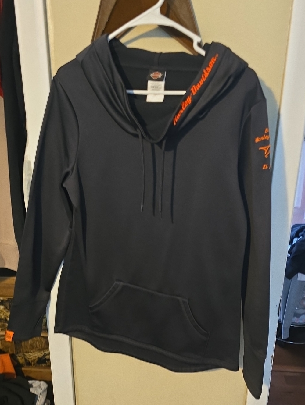 Harley-Davidson Black Pullover Hoodie with Orange Script Brand New Small